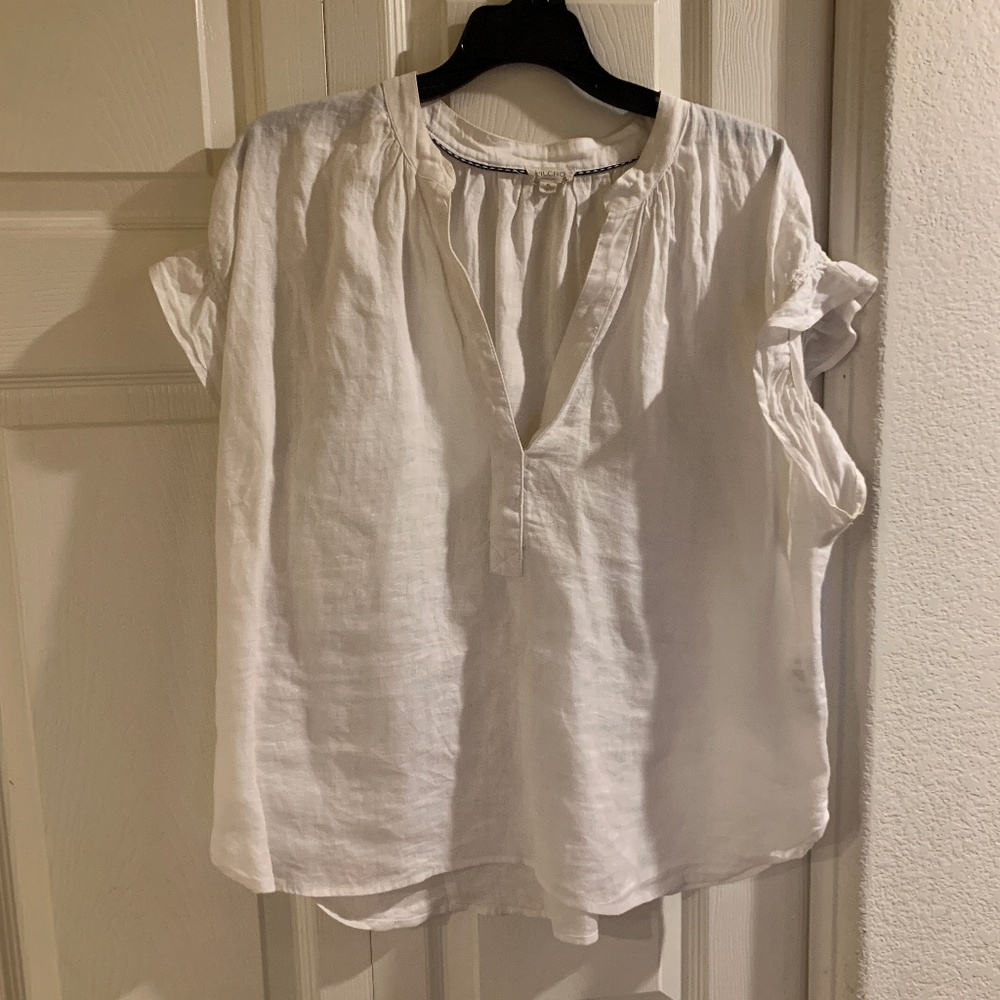 Anthropologie Pilcro White V-Neck Linen Top – Size XL 🤍☀️